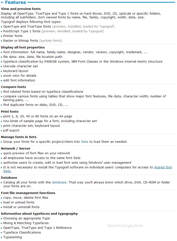 Typograf font manager Feature